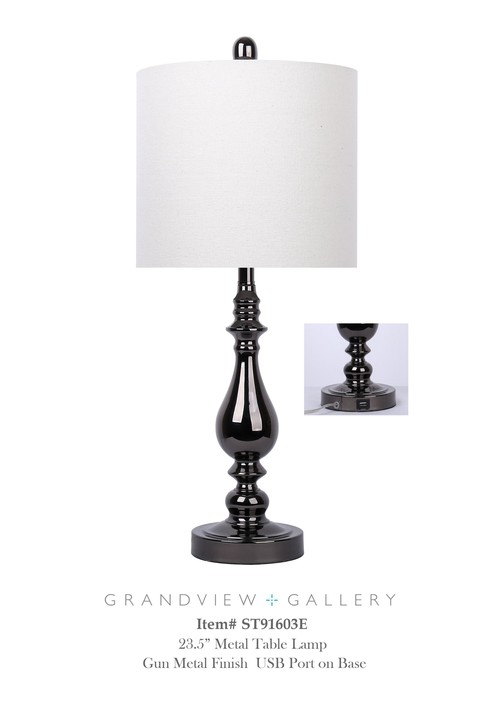 23.5" Metal Table Lamp With Usb - Set Of 2